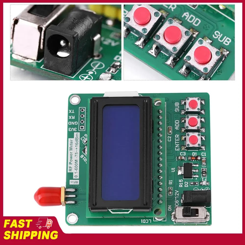 Misuratore di Potenza RF Digitale LCD -75~16 dBm 1-600MHz, Misuratore di Attenuazione di Frequenza Radio