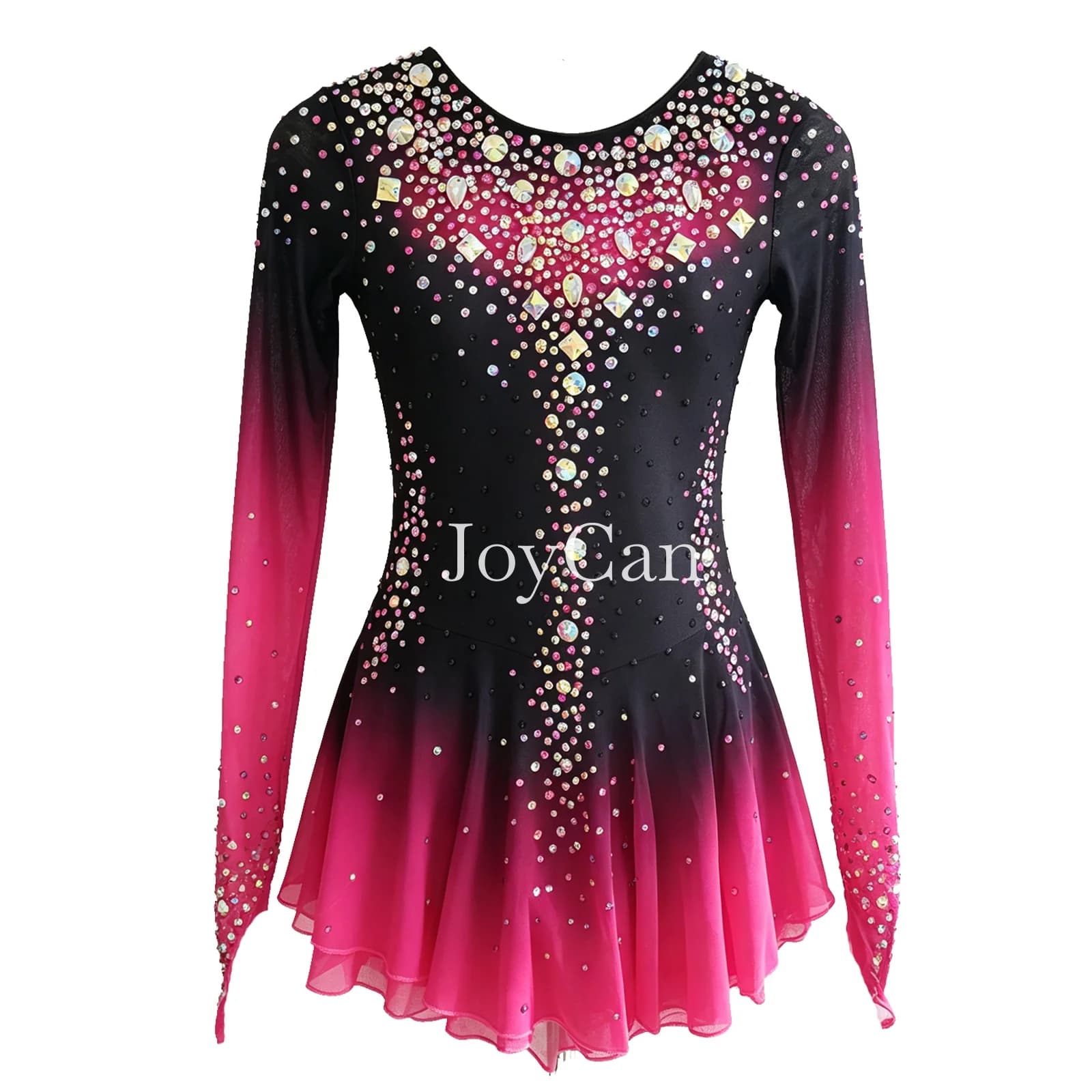JoyCan Ice Figure Skating Dress Girls Red Spandex Stretchy Mesh Competition Dance Wear Customized BD1887