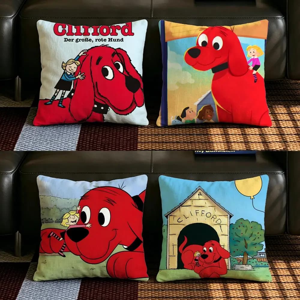 C-Clifford The Big Red Dog Set di fodere per cuscini in lino naturale, decorazione tutto in uno per divano, camera da letto e sedia