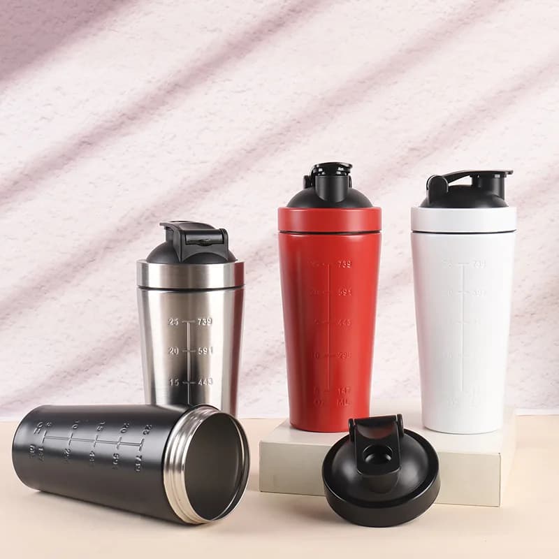 500ML/750ML Stainless Steel Protein Powder Shaker Bottle with Steel Ball and Scale Leak Proof Gym Fitness Sport Whey Shakes Cup