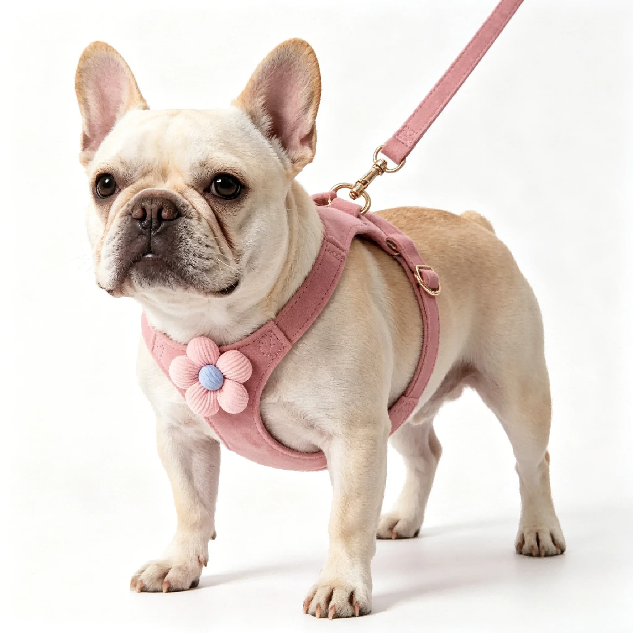 Soft Velvet Candy Floral Dog Harness Leash Set Adjustable Cute Walking Vest Strap for Small Breed Puppies Daily Walk