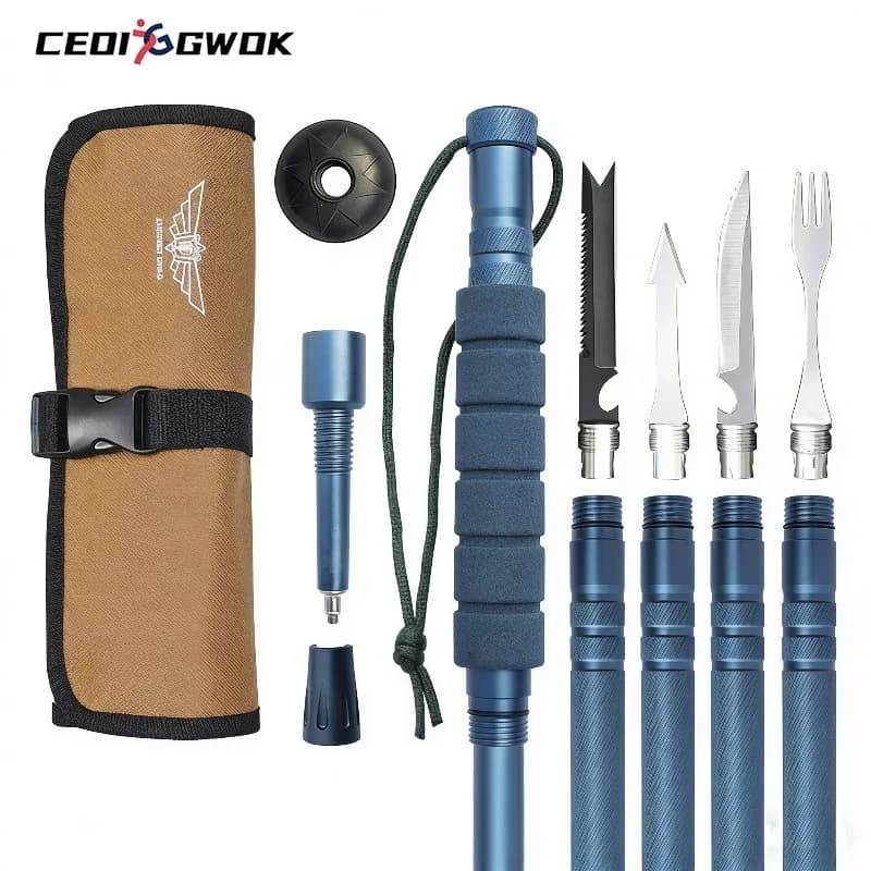 CEOI GWOK New Arrival Aluminum Lightweight Walking Sticks Folding Adjustable Hiking Outdoor Sports Equipment Trekking Poles Grey