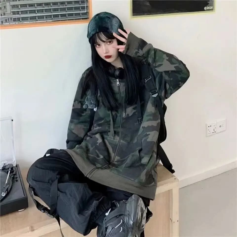 Youth Spirit Guy Camouflage Coat Male Female Couples Super Hot Trend Ruffian New Handsome Fried Street Zip Up Hoodie