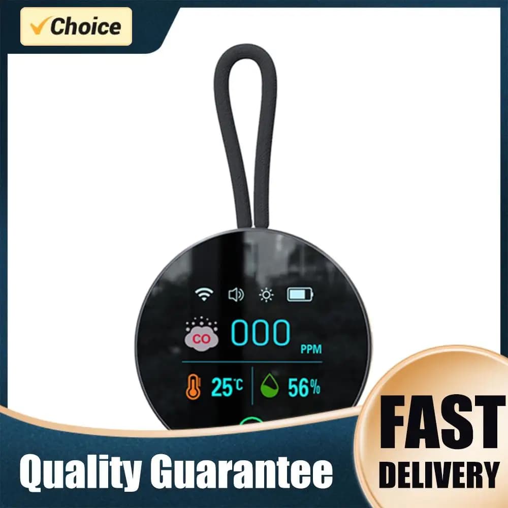 3 In 1 Carbon Monoxide Detector Rechargeable CO Air Quality Monitor CO Temperature Humidity Detector for Outdoor Camping RV Car