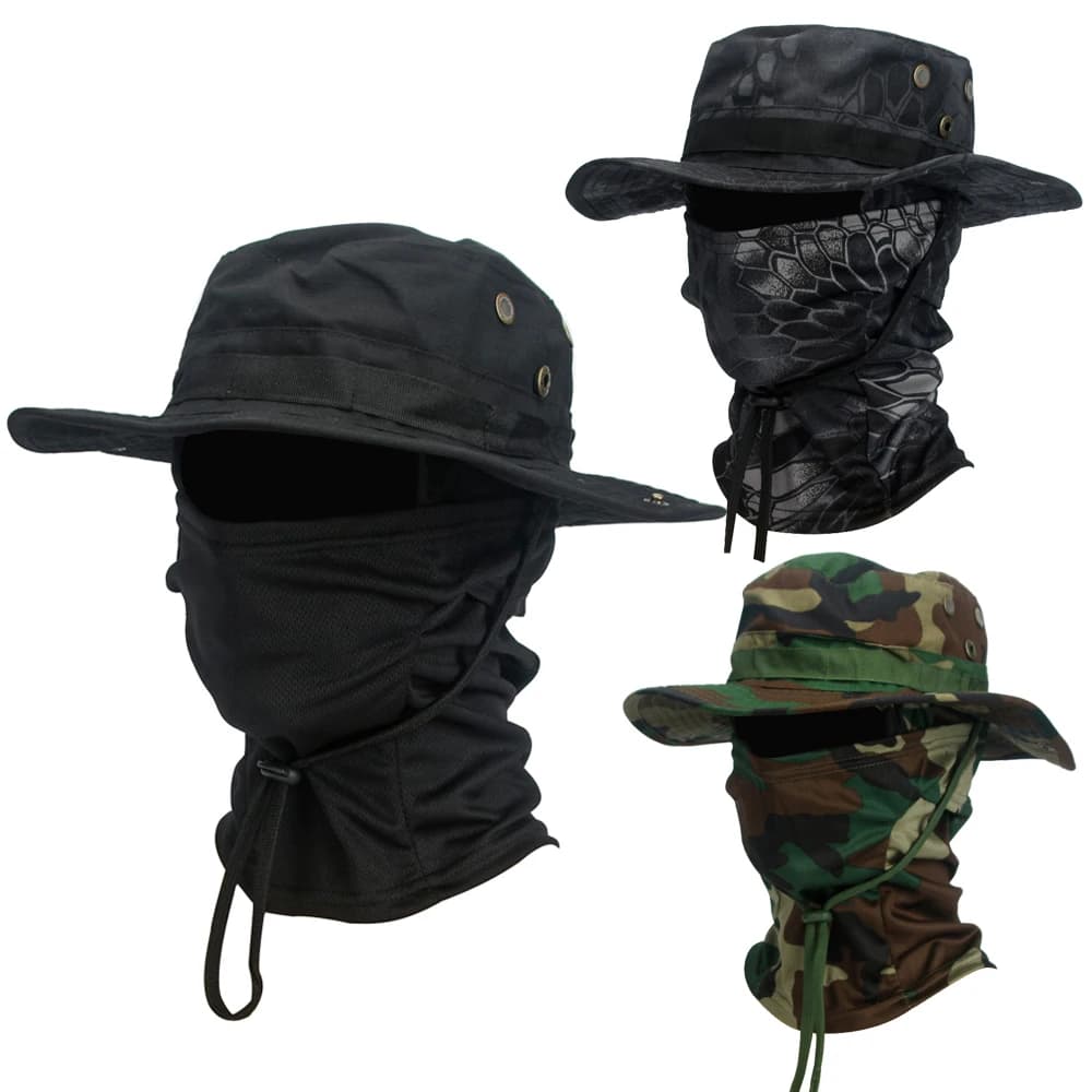 Set 2 Pezzi: Cappello a Tesa Larga e Balaclava, Set Misto da Uomo, Cappello Boonie Protettivo Solare per Esterni, Escursionismo, Campeggio, Pesca, Cappello da Sole, Cappello da Pescatore
