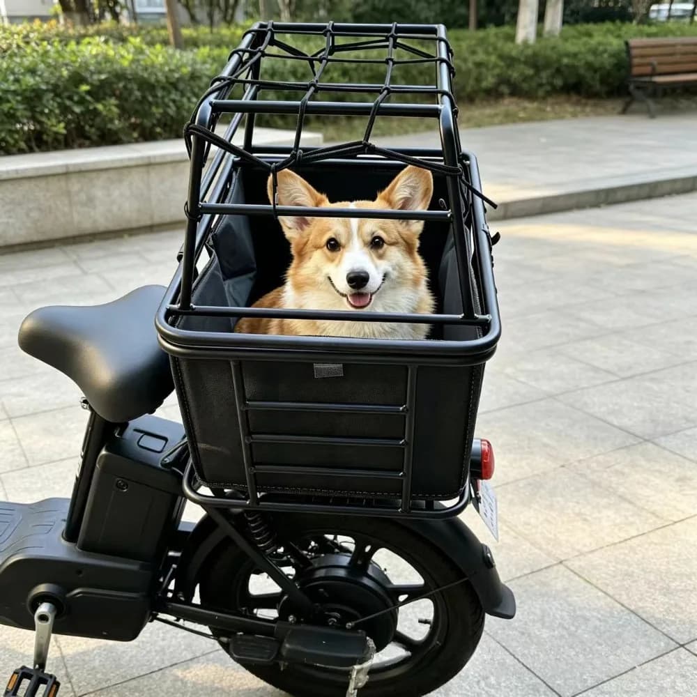 Pet Dog Basket Seat for Electric Bike Motorcycle Bicycle Rear Rack, Dog Cage Carrier for Pet Travel Outdoor Riding