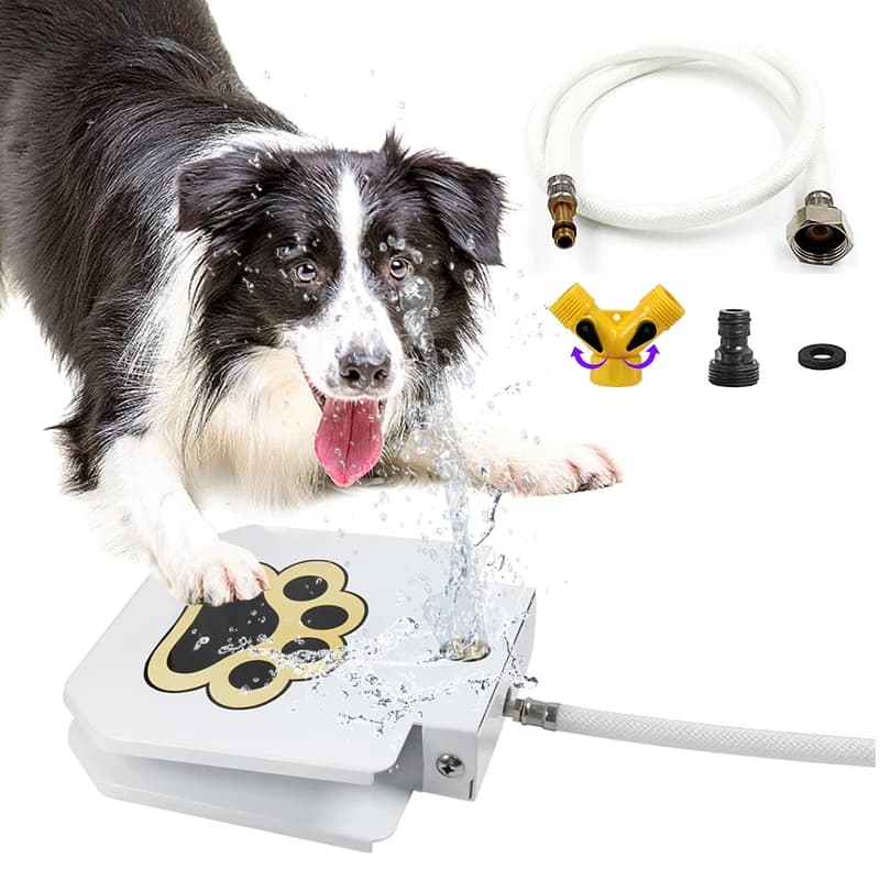 Automatic water dispenser for outdoor pets with automatic fountain for outdoor dogs with step-on irrigator with flexible hose