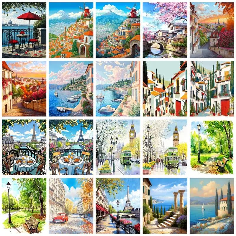 GATYZTORY Pictures By Numbers City Landscape Frame Painting By Numbers On Canvas DIY Home Decoration DIY Gift 40x50cm
