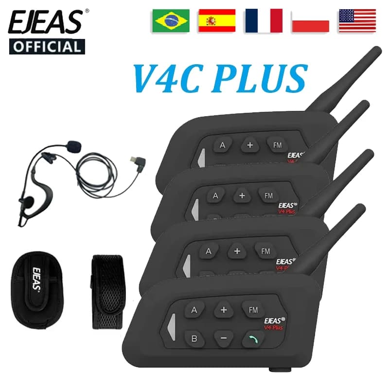 EJEAS V4C PLUS1500M cuffie Bluetooth Full Duplex interfono per conferenze cuffie interfono per arbitro di calcio