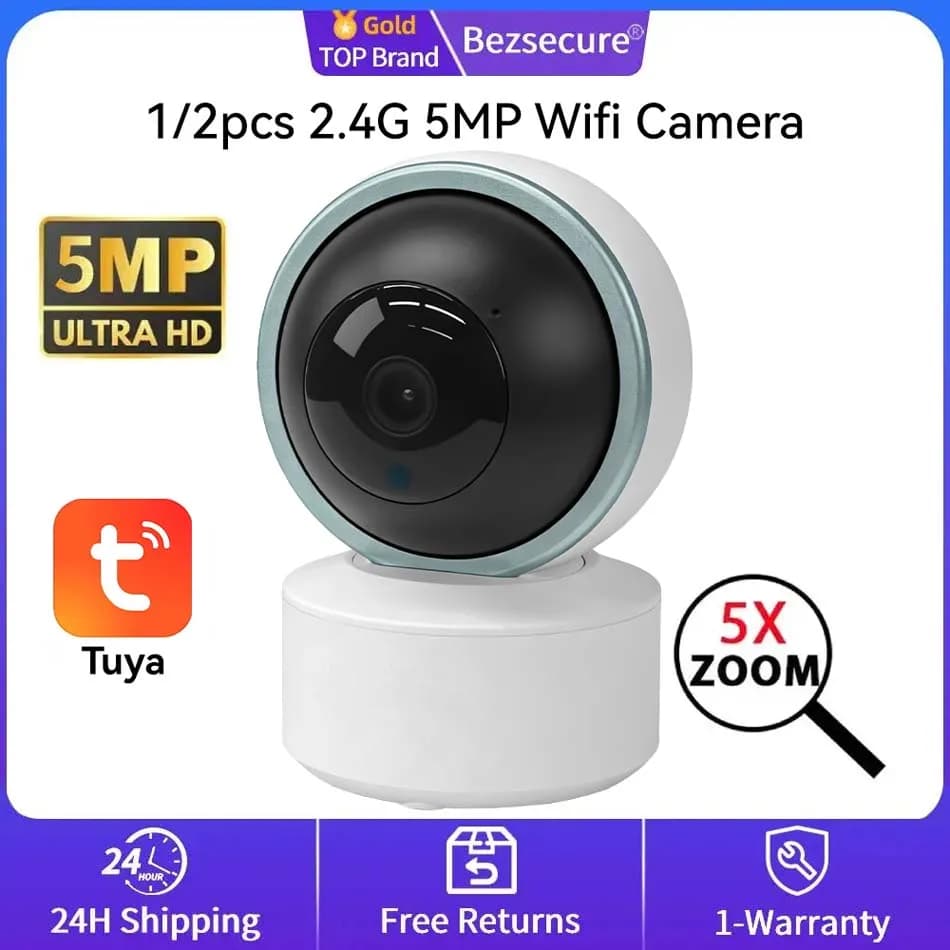 Telecamera di sicurezza per monitoraggio neonati PEGATAH 5MP WiFi, visione notturna IR, 355 ° Telecamera IP da Interno con Tracciamento Automatico PTZ, Audio Bidirezionale, App Tuya