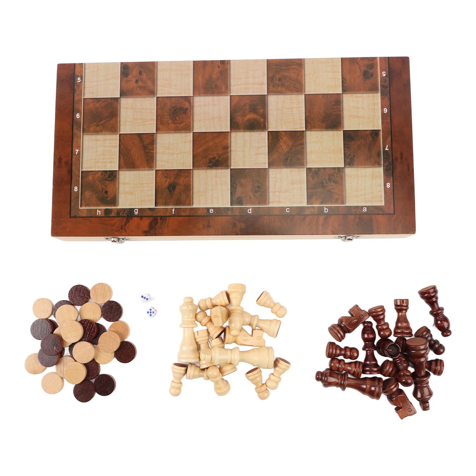 Set di scacchi in legno 3 in 1 Set di giochi di scacchi portatili con tavola pieghevole in legno per bambini Set di scacchi per adulti