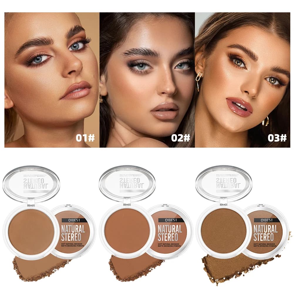 QIBEST 3 colori evidenziatore bronzer tavolozza palette contorno opaco a lunga durata correttore trucco viso ombra cosmetici di bellezza