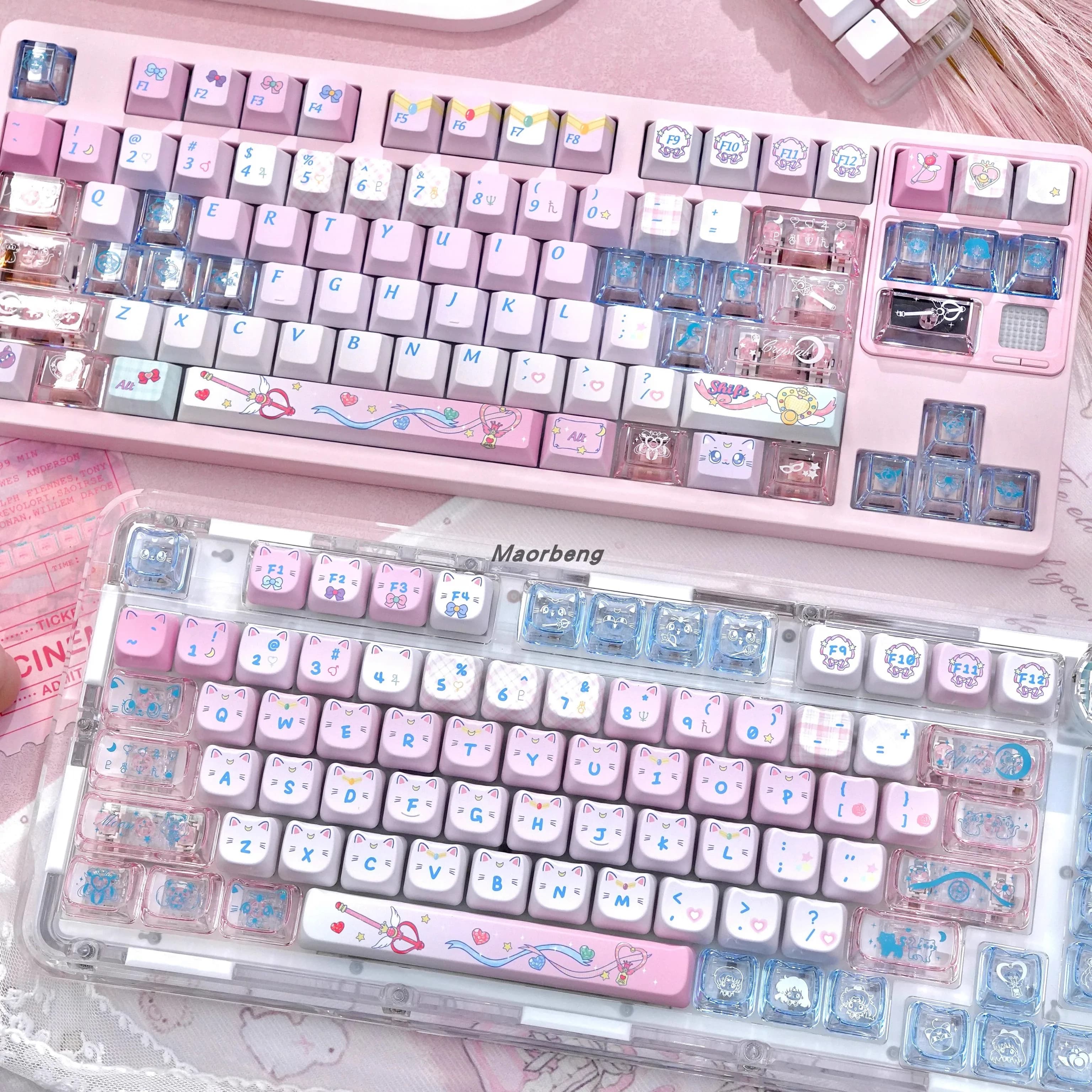 Set di copritasti rosa a tema lunare Cappucci per tastiera PBT Cappucci per tastiera con profilo MAO Cherry trasparenti per PC personalizzati per tastiera meccanica