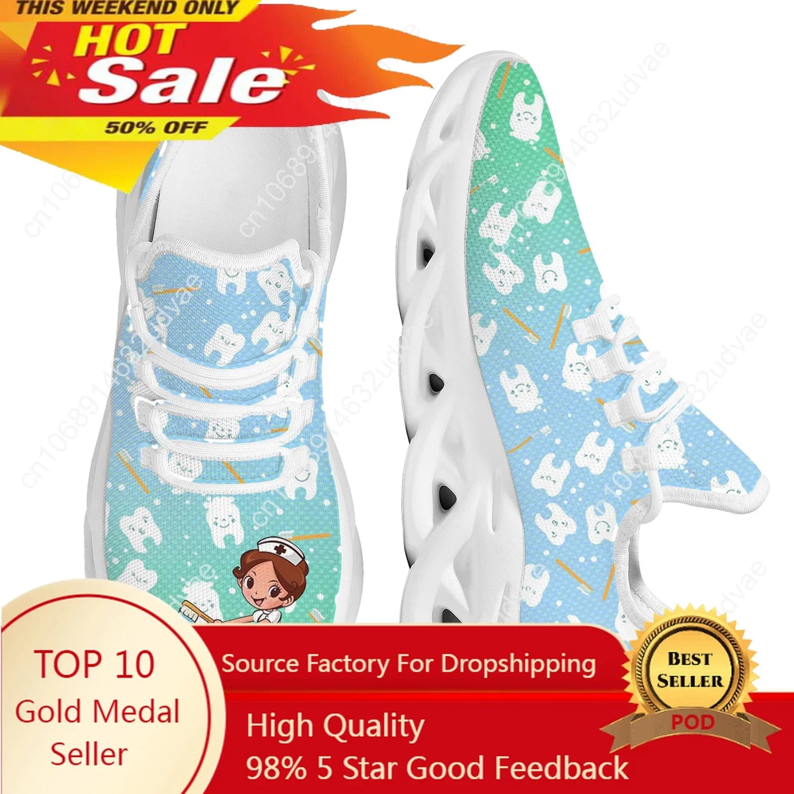 Scarpe casual da donna Denti carini e infermiera Cartoon Sneakers altalena in rete leggera per sneakers da tennis da donna Zapatilla