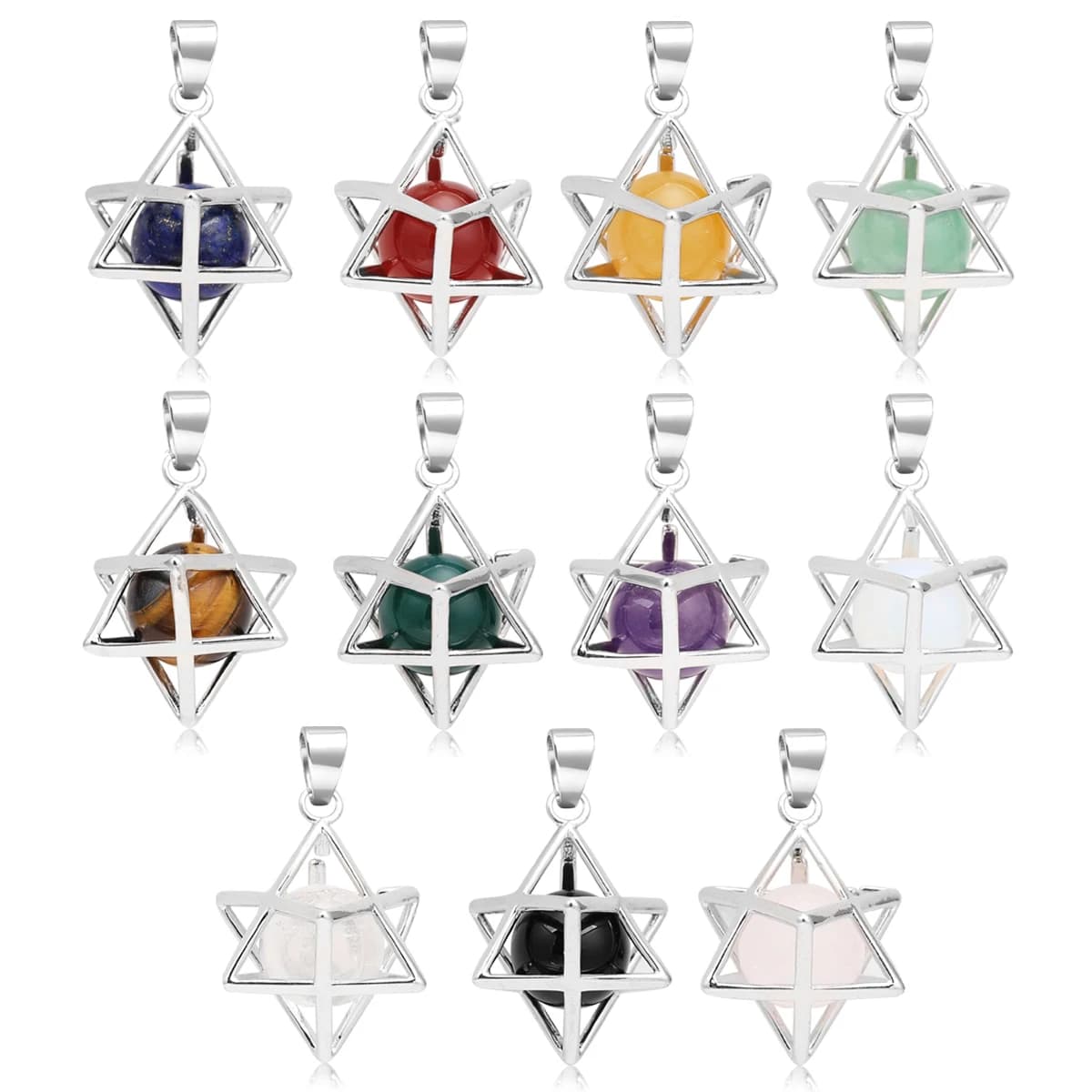 Natural Stone Merkaba Pendulum for Wicca Drowsing Hexagram Pendule Round Crystal Quartz Beads Pendants Jewellery