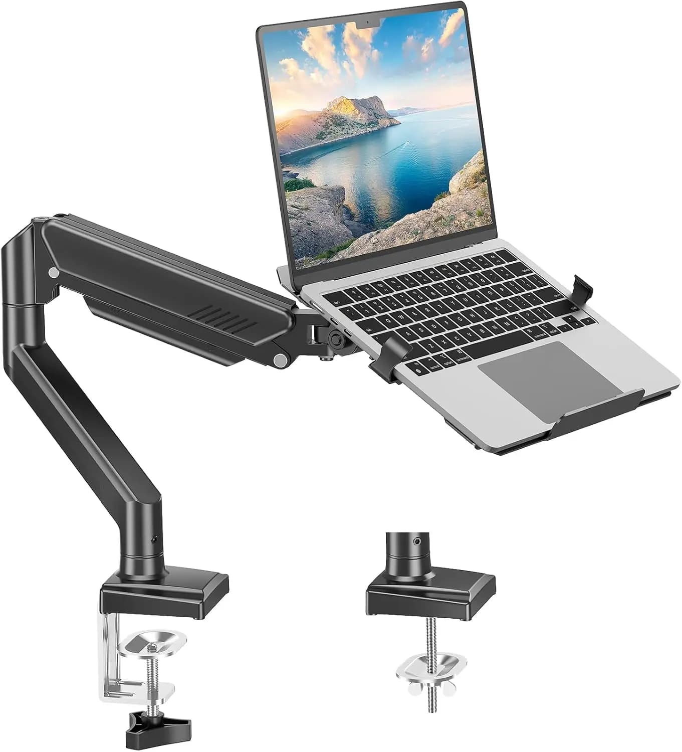 Supporto Regolabile per Laptop da Scrivania, Stand 2-in-1 per Monitor Adatto a Notebook da 17" e Schermi da 32", Supporto in Alluminio per Carichi Fino a 10 kg