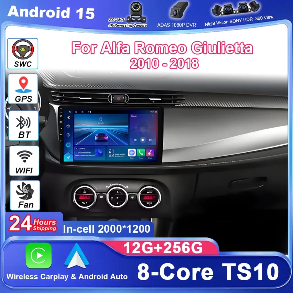 Android 15 Autoradio Per Alfa Romeo Giulietta 2010 - 2018 Auto Multimidia Lettore di Navigazione GPS Carplay Android Auto QLED Schermo