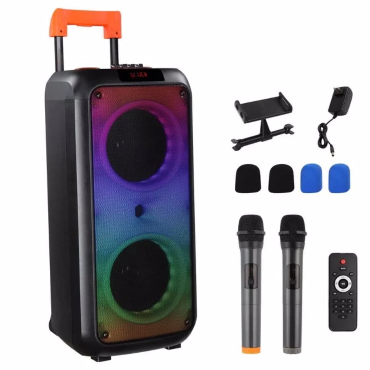 Altoparlante karaoke Bluetooth portatile wireless da 8 pollici con TF/USB/AUX/FM/TWS, luce da discoteca a LED, Bluetooth 5.0 per feste in casa all'aperto