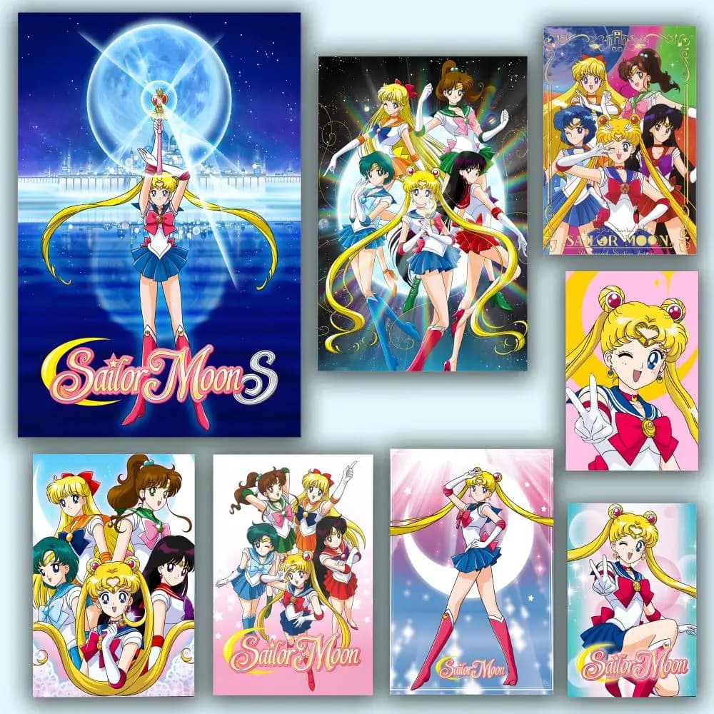 Cartoon Seramyu S-Sailor M-Moon Poster Durable Painting Canvas Wall Hanging Home DIY Decoration Art Mural Aesthetic Waterproof
