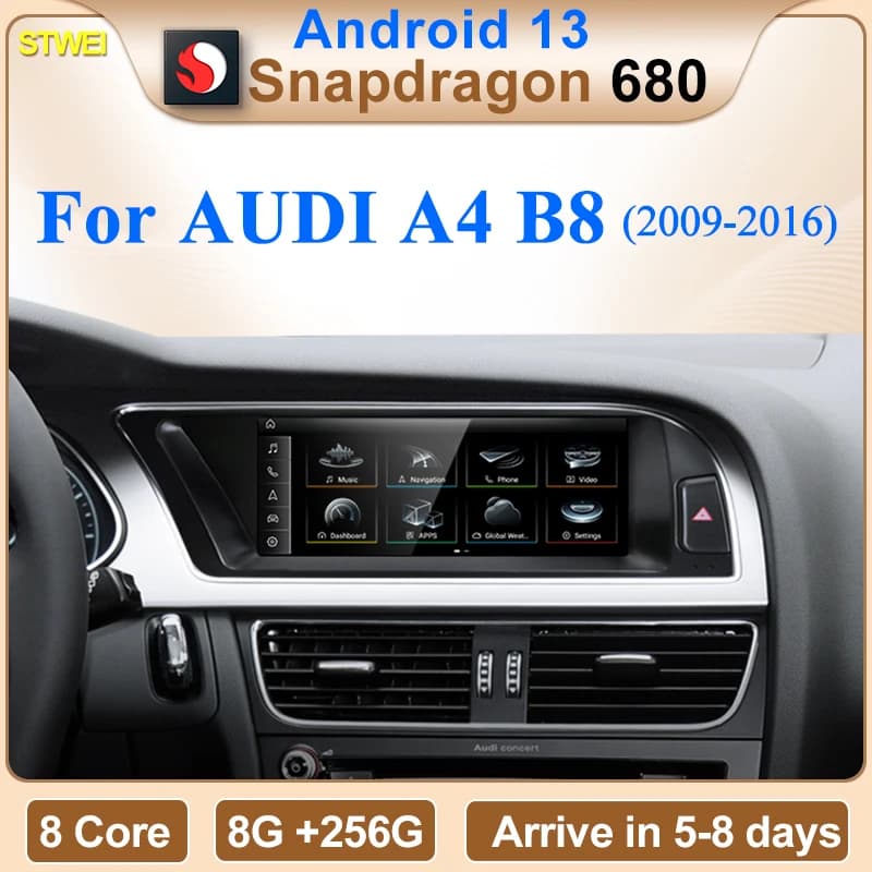 STWEI Qualcomm Snapdragon 680 6225 Argenteo 2.4GHz Wireless CarPlay Auto Per AUDI A4 B8 Auto Multiledia Lettori Video GPS Navi