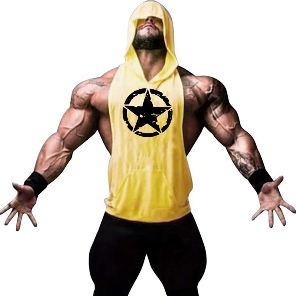 Fitness muscle vest senza maniche con cappuccio da uomo summer gym sports felpa con cappuccio training sweat absorbing gilet a maniche corte