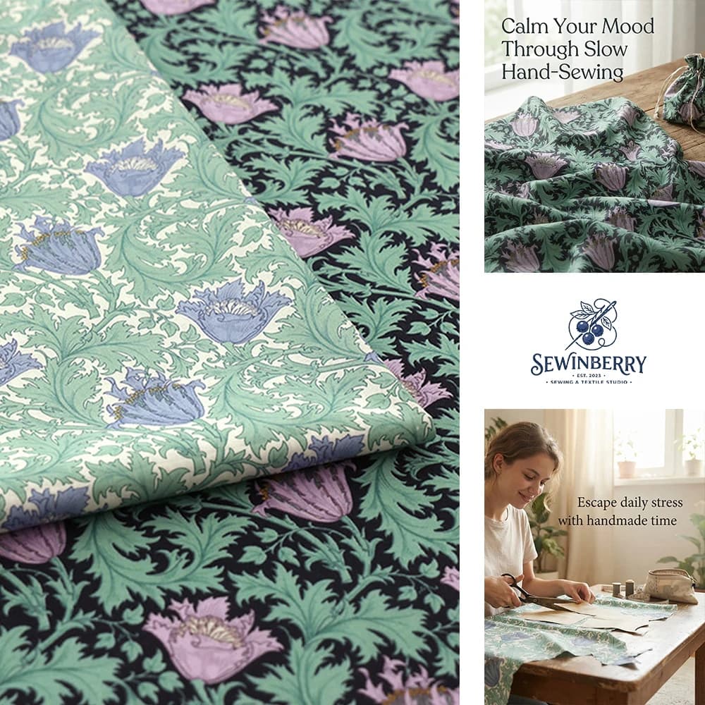 Slow Craft Retro Art Nouveau Botanical Floral Fabric Mindful Hand Sewing For Women Apparel Skirt Blouse Premium Garment