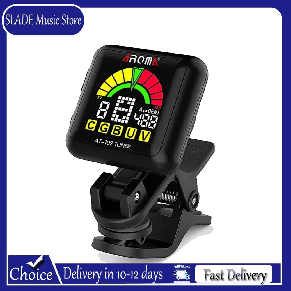 Aroma Guitar Tuner, Accordatore per Violino e Chitarra Clip-on AT-102 Nero, Ricaricabile USB con Batteria Integrata, per Violino e Ukulele