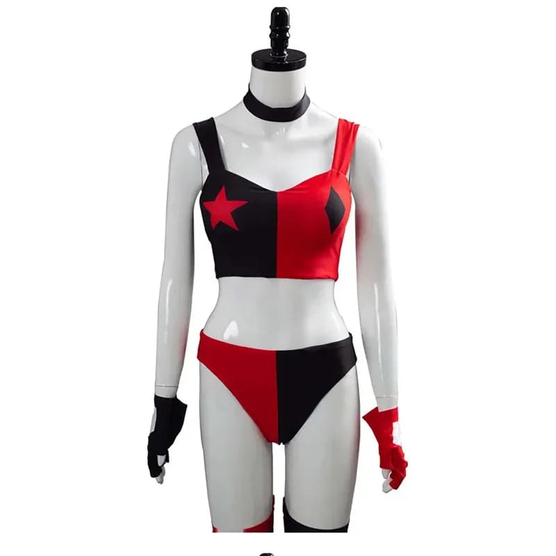 KKL3Women Halloween Super Villain Harley Sexy Cosplay Red Black Costume Or Wig k15[[