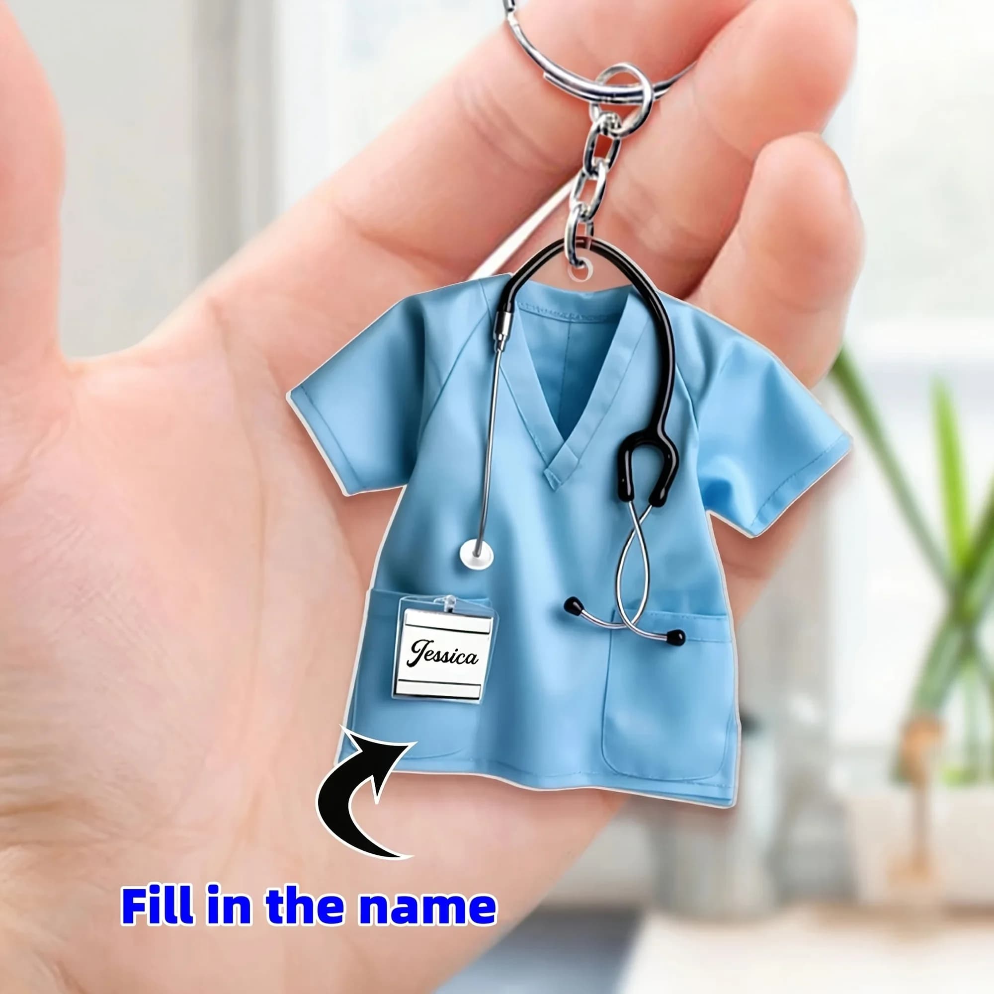 2D flat model, nurse-specific 2D flat keychain set (5 pieces) - Medical worker badge hanging, comes with stethoscope charm, can engrave the initials of your first and last names, or professional titles. Designed in a durable hospital uniform style, it is