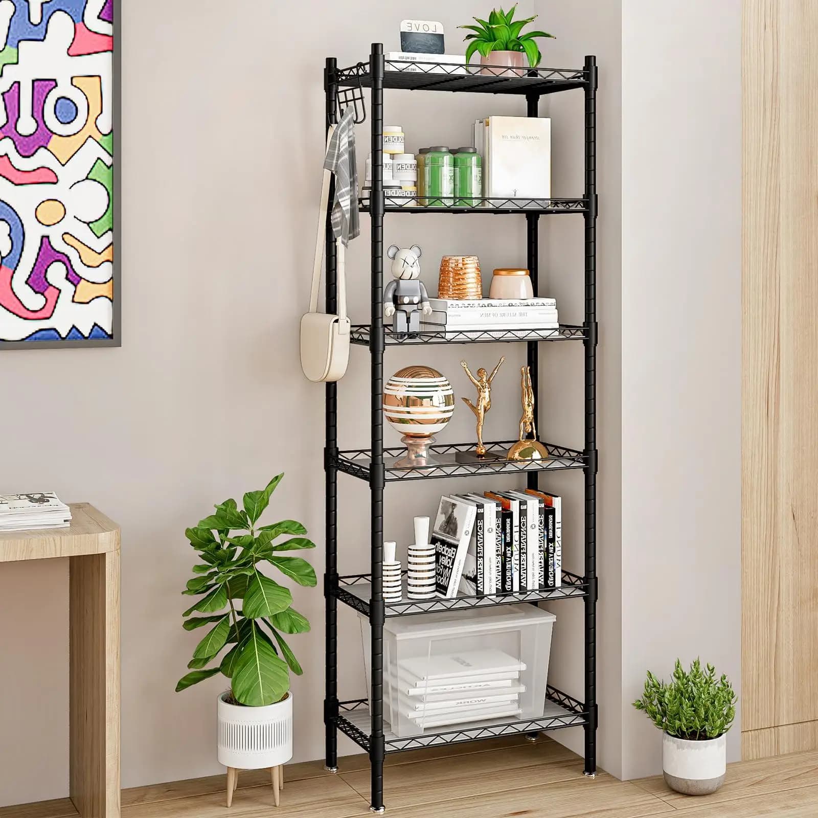 Heavy Duty 6 Tier Metal Storage Rack Wire Shelving Unit Freestanding Space Saving Organizer Shelves for Kitchen Pantry Garage Laundry Room Bathroom Closet Office Multi-Purpose Household Furniture