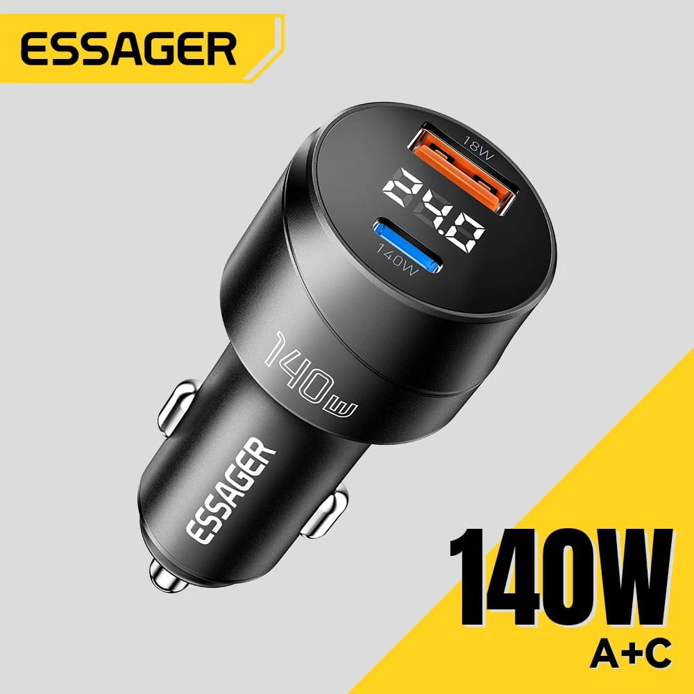 Essager 140W Caricabatteria per auto PD 3.1 Ricarica rapida Ricarica rapida 4.0 Per MacBook Pro Laptop USB Tipo C Caricatore per telefono per auto per iPhone 16
