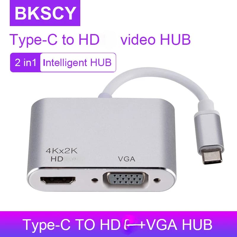 Convertitore hub da tipo C a HDTV VGA 2IN1 4K Adattatore USB C USB3.1 Docking station 2 in 1 per laptop TV per laptop MacBook HUB USB C