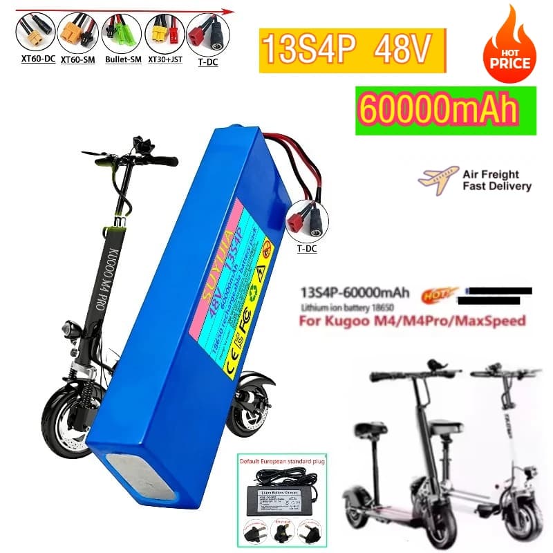 Batteria agli ioni di litio 48V 60000mAh 2000W 13S4P XT60, batteria al litio ferro fosfato con scheda di protezione BSM, caricabatterie 60Ah+54.6V