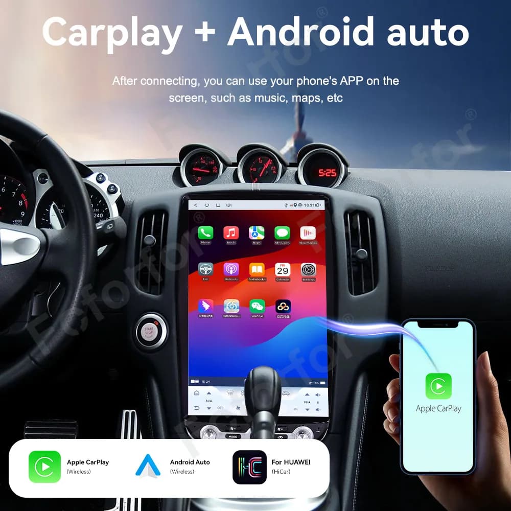 Disponibile Schermo Touch da 14.5" con Android 15 OS e CarPlay Wireless per Nissan 370Z 2008-2019, Display IPS HD, GPS, Navigazione e Sistema Multimediale Stereo