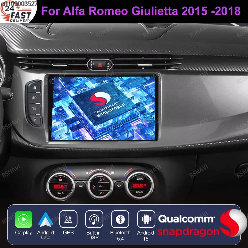 Android 15 Per Alfa Romeo Giulietta 2015 -2016 2017 2018 IPS Snapdragon Viedo Lettore QLED 8 Core 9/10 Pollici AI Voce Carplay DSP