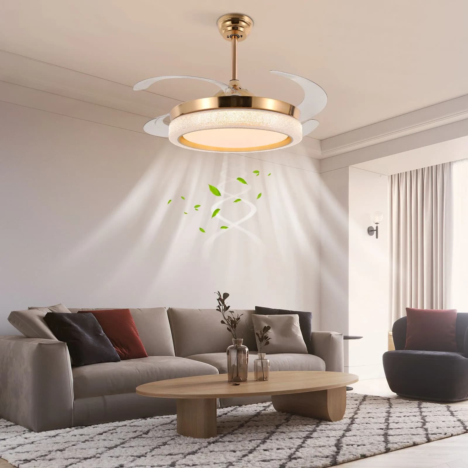 Ventilatore da Soffitto Elettrico Moderno con Luce LED, Lampada Ventilatore Invisibile, Lampadario per Casa