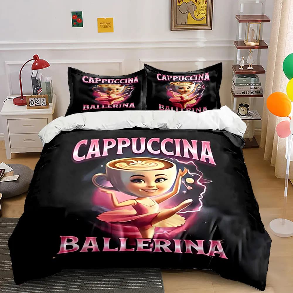 Ballet Coffee Themed Decor Set Bedding Set with 1 Duvet Cover 2 Pillowcases Single Double King Queen, Gift
