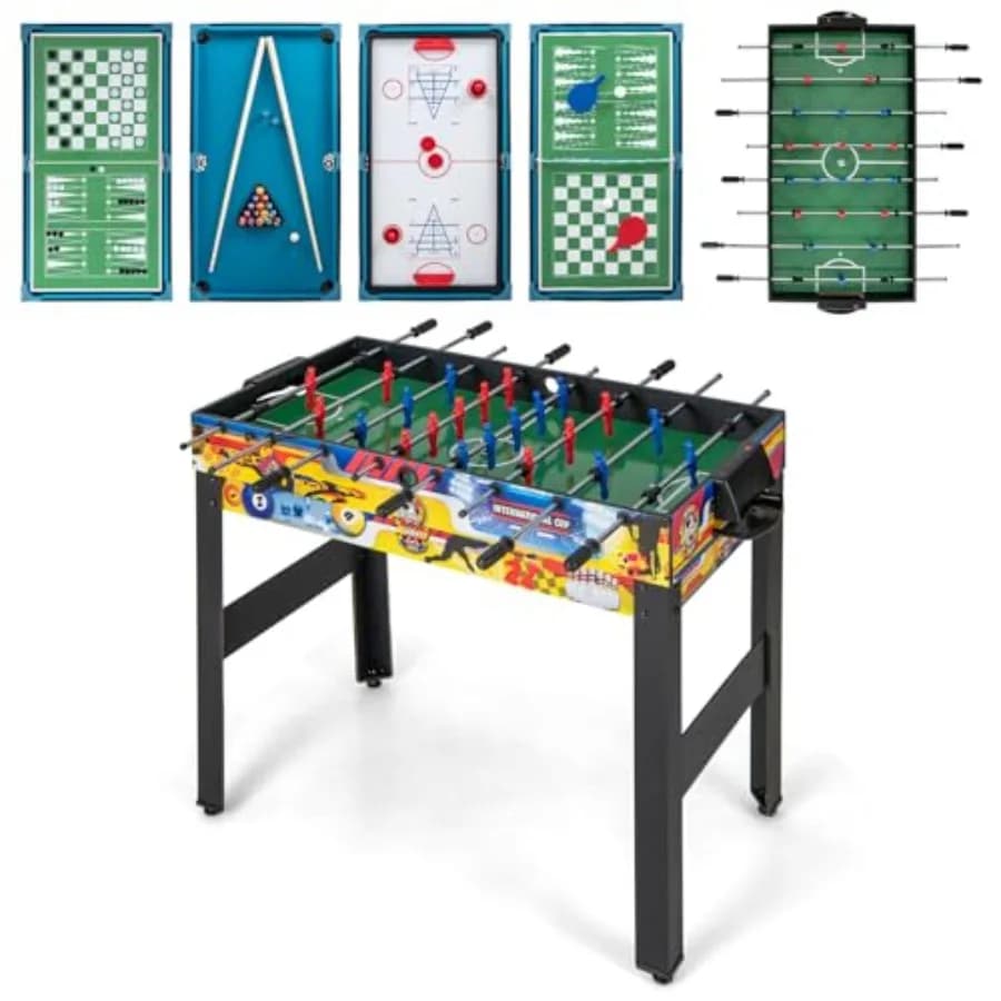 HOMGX Set Tavolo da Gioco 12-in-1 con Air Hockey, Calcio Balilla, Biliardo, Ping Pong, Scacchi, Bowling, Dama, Backgammon