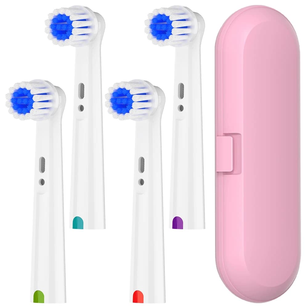 Protective brush box and set of 4 soft and rotating spare heads compatible with Oral B electric toothbrush
