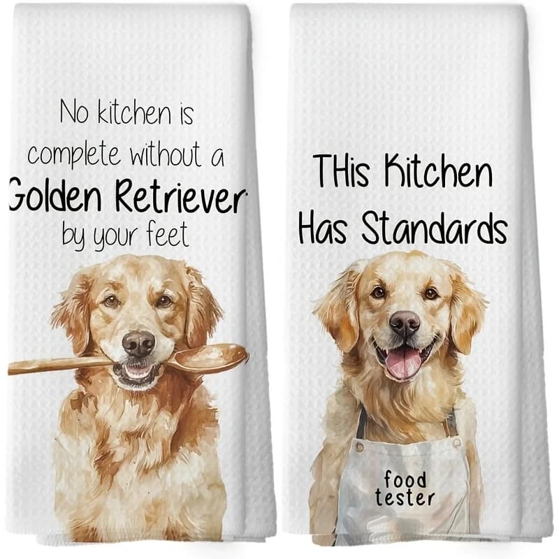 2Pcs, Fun Golden Retriever Kitchen Towels, 40Cm*60Cm Towel Set, Soft Absorbent Polyester Fiber Tea Towels, Suitable for Home Decoration