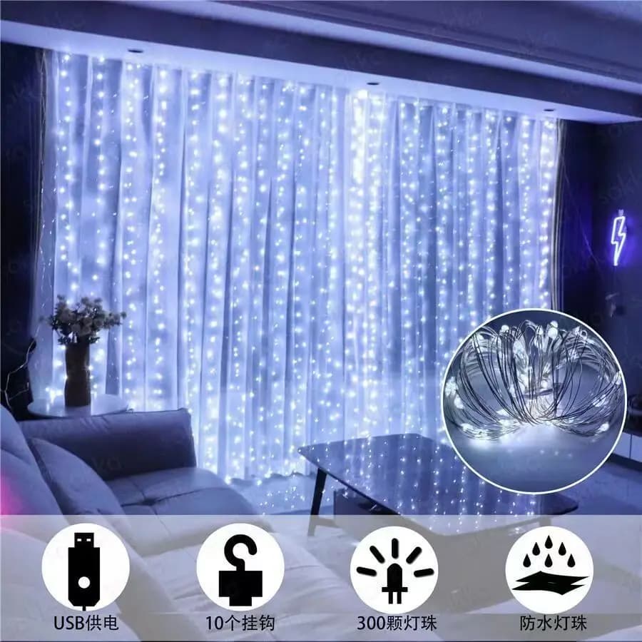 Ghirlanda di tende natalizie Decorazioni per corde luminose sulla finestra Lucine elettriche Festone con decorazioni per la casa di Capodanno a distanza