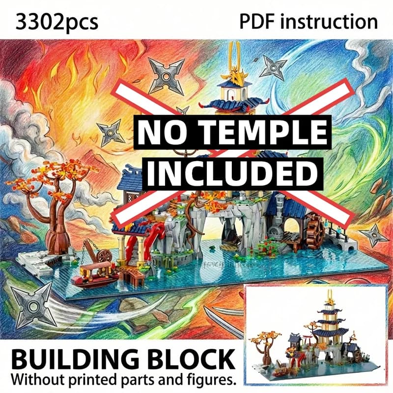 For 71814 MOC Asian Garden Rockery Water Base with Autumn Tree & Water Wheel Display Block Model for 247850 moc
