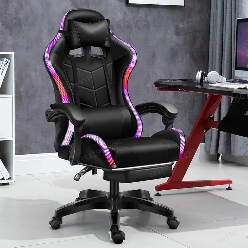 Leather Gaming Chair with Footrest Reclining Racing Style Computer Chair for PC Game