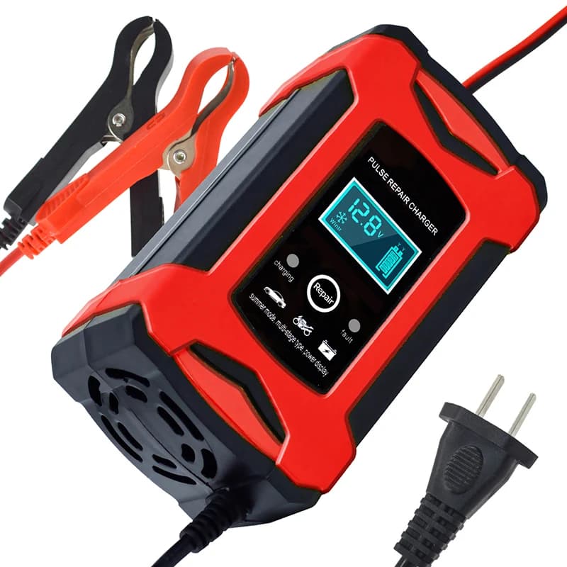 Caricabatteria per moto e auto 12V 6A con funzione di riparazione universale intelligente, tutti i tipi di spine disponibili in tutto il mondo