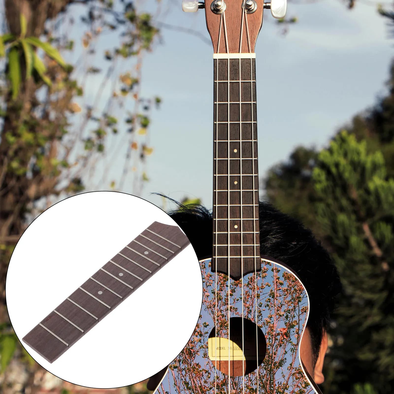 Tastiera per Ukulele in Palissandro con 12 Tasti in Metallo, 21 Pollici, Parte di Ricambio per Manico di Ukulele Acustico da Concerto