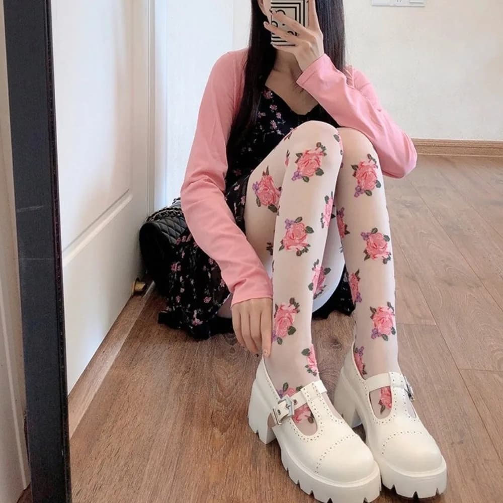 Nuovi collant aderenti con stampa rosa Leggings con piedi da donna