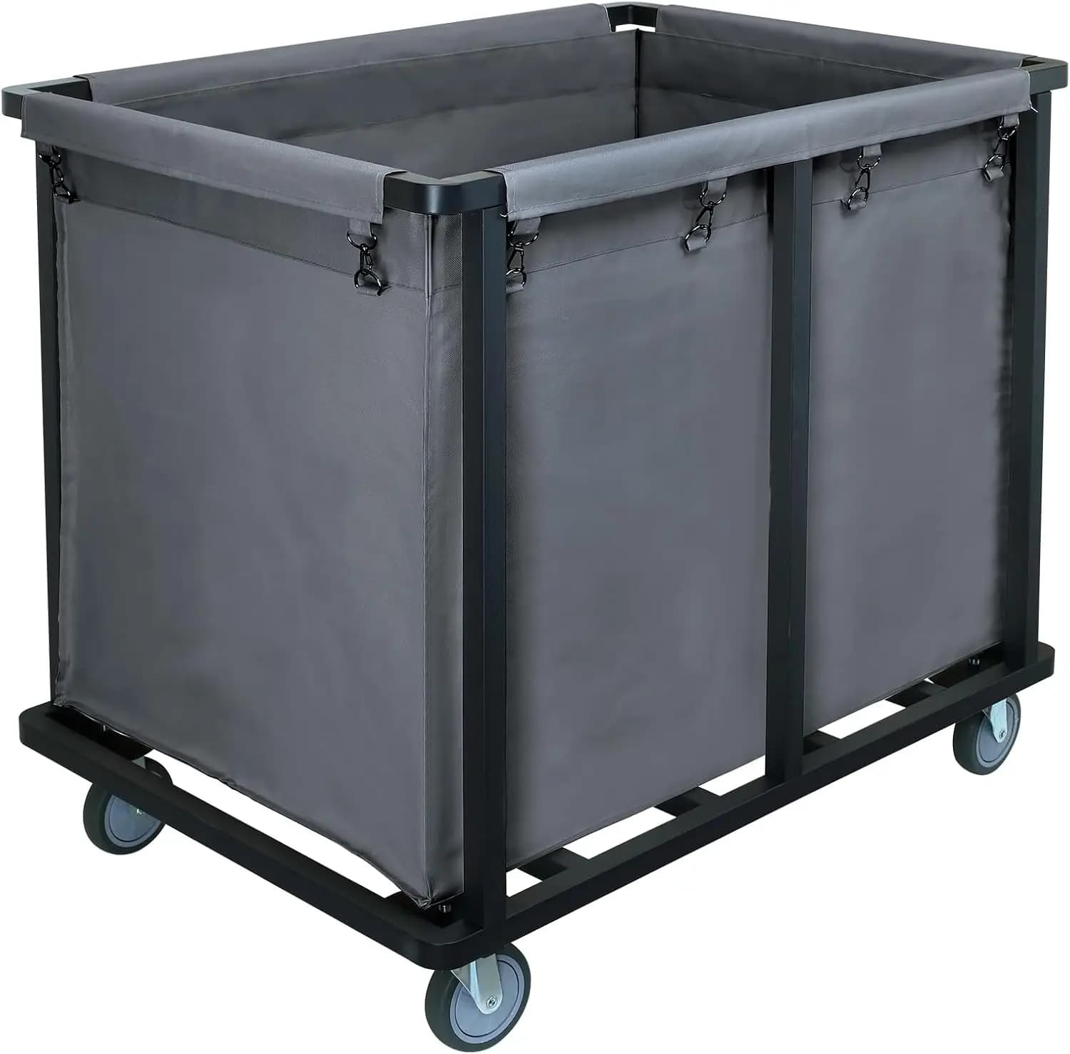 Gray 400L Commercial Rolling Laundry Cart 600LBS Heavy Duty Industrial Laundry Hamper with Steel Frame & Oxford Cloth Bag Wheeled Trolley for Hotel Laundry Room Housekeeping
