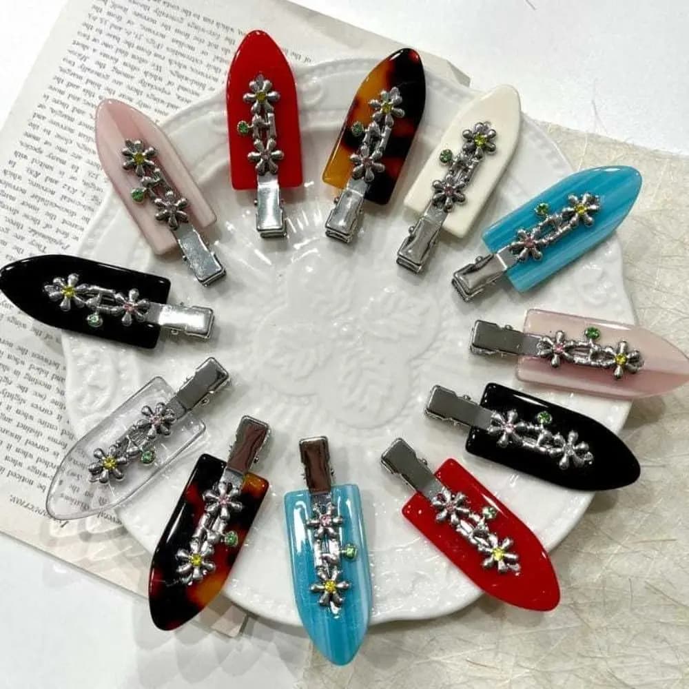 Simple Rhinestones Traceless Hairpin Flower Metal Acetate Hairpin Barrettes Headwear Makeup Hair Clip Daily
