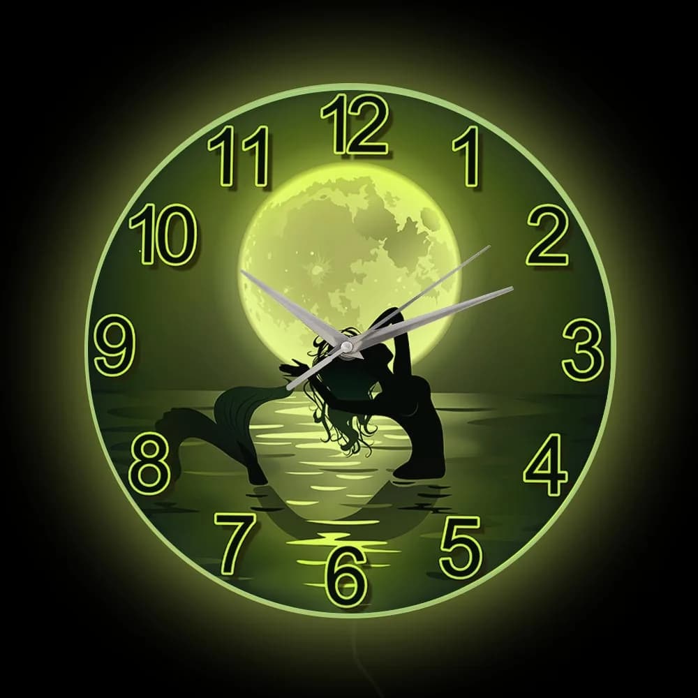 Sirena Crescent Moon LED Night Light orologio da parete per ragazze soggiorno fiaba Fantasy Home Decor luminoso Neon Sign Watch