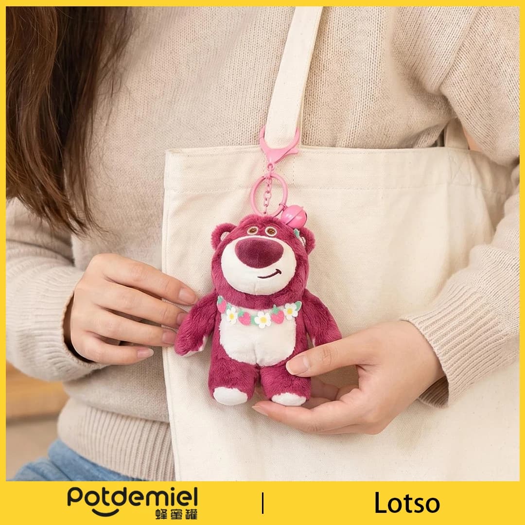 Potdemiel Disney Lotso Plush Bear Keychain Strawberry Teddy Bear Doll Phone Charm Key Ring Kids Gift Collectible Figure Pendant